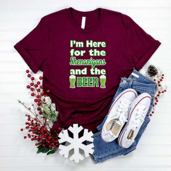 St Patrick's Day Shirt, I'm Here For Here The Shenanigans And The Beer Shirt - Picture 1 of 2